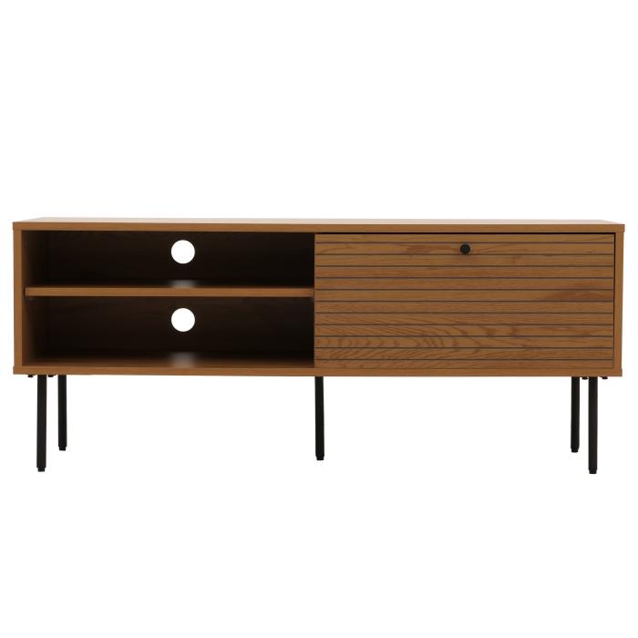 TV-Rack HWC-N78, Lowboard TV-Schrank, skandinavischer Stil Metall Holz Melamin MVG 50x120x40cm ~ natur