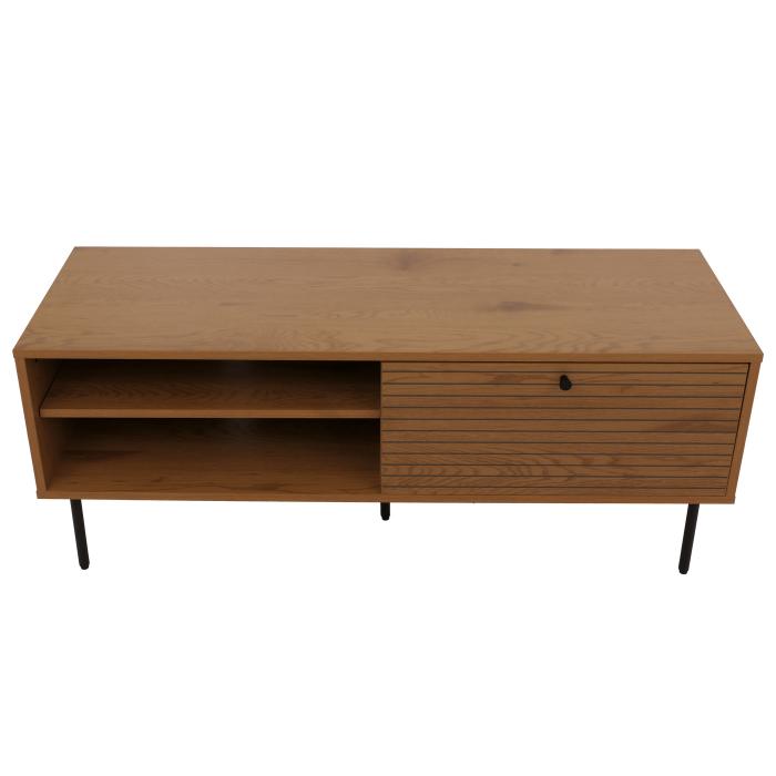 TV-Rack HWC-N78, Lowboard TV-Schrank, skandinavischer Stil Metall Holz Melamin MVG 50x120x40cm ~ natur