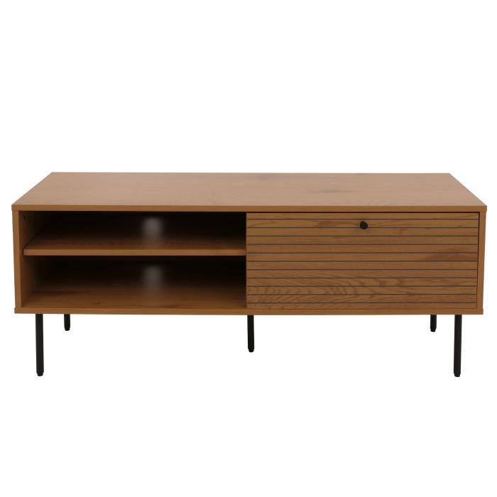 TV-Rack HWC-N78, Lowboard TV-Schrank, skandinavischer Stil Metall Holz Melamin MVG 50x120x40cm ~ natur