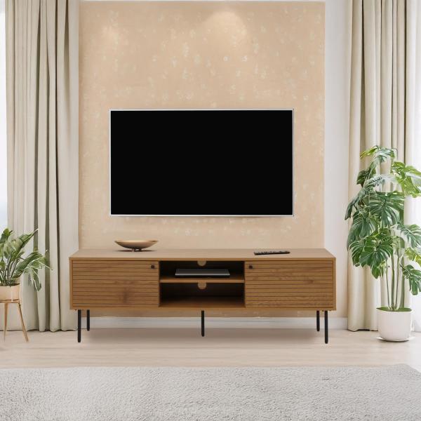 Stimmungsbild fr Produkt TV-Rack HWC-N78, Lowboard TV-Schrank, skandinavischer Stil Metall Holz Melamin MVG 50x150x40cm ~ natur