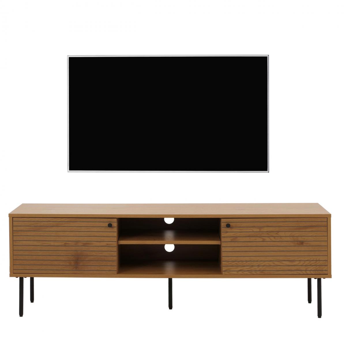 TV-Rack HWC-N78, Lowboard TV-Schrank, skandinavischer Stil Metall Holz Melamin MVG 50x150x40cm ~ natur