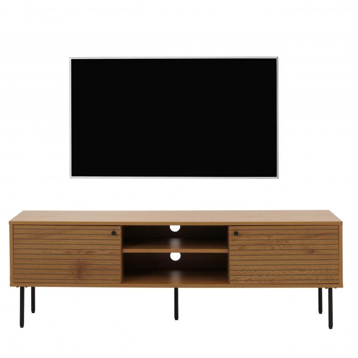 TV-Rack HWC-N78, Lowboard TV-Schrank, skandinavischer Stil Metall Holz Melamin MVG 50x150x40cm ~ natur