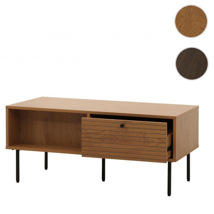 Couchtisch HWC-N78, Wohnzimmertisch Sofatisch, skandinavischer Stil Metall Holz Melamin MVG 45x100x50cm ~ natur