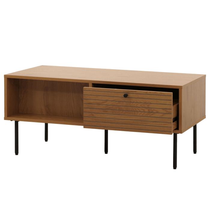 Couchtisch HWC-N78, Wohnzimmertisch Sofatisch, skandinavischer Stil Metall Holz Melamin MVG 45x100x50cm ~ natur