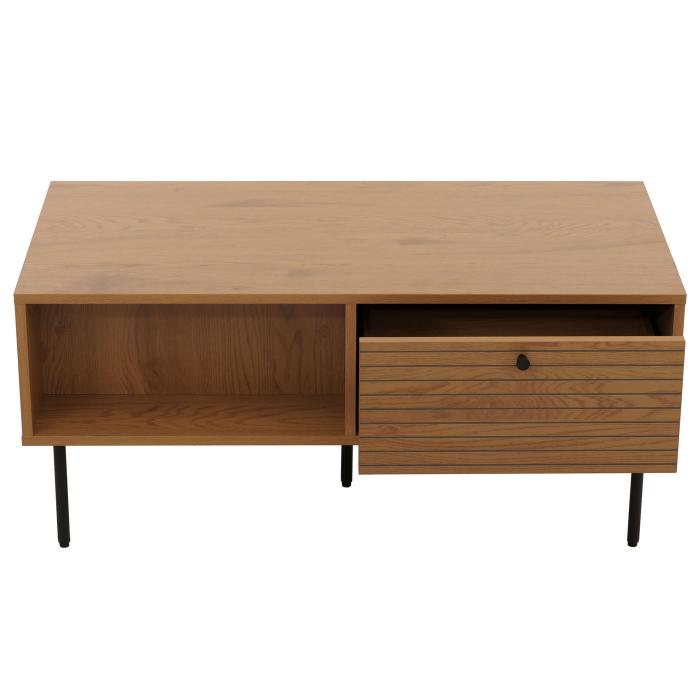 Couchtisch HWC-N78, Wohnzimmertisch Sofatisch, skandinavischer Stil Metall Holz Melamin MVG 45x100x50cm ~ natur