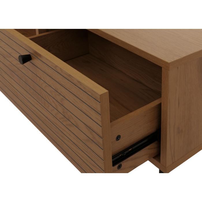 Couchtisch HWC-N78, Wohnzimmertisch Sofatisch, skandinavischer Stil Metall Holz Melamin MVG 45x100x50cm ~ natur