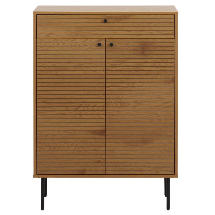 Schuhschrank HWC-N78, Schuhregal Schrank, skandinavischer Stil Metall Holz Melamin MVG 115x80x35cm ~ natur