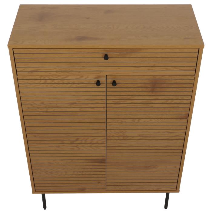 Schuhschrank HWC-N78, Schuhregal Schrank, skandinavischer Stil Metall Holz Melamin MVG 115x80x35cm ~ natur
