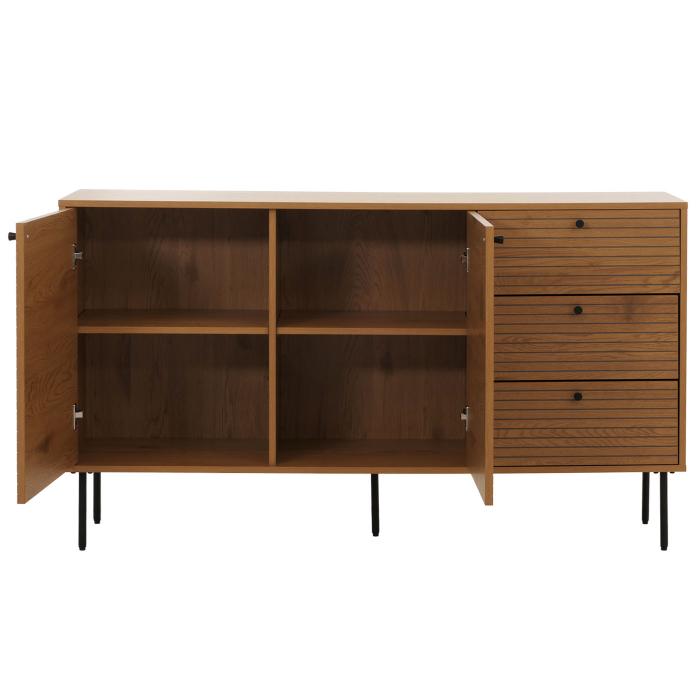 Kommode HWC-N78, Sideboard, 3 Schubladen 2 Tren, skandinavischer Stil Metall Holz Melamin MVG 85x150x40cm ~ natur