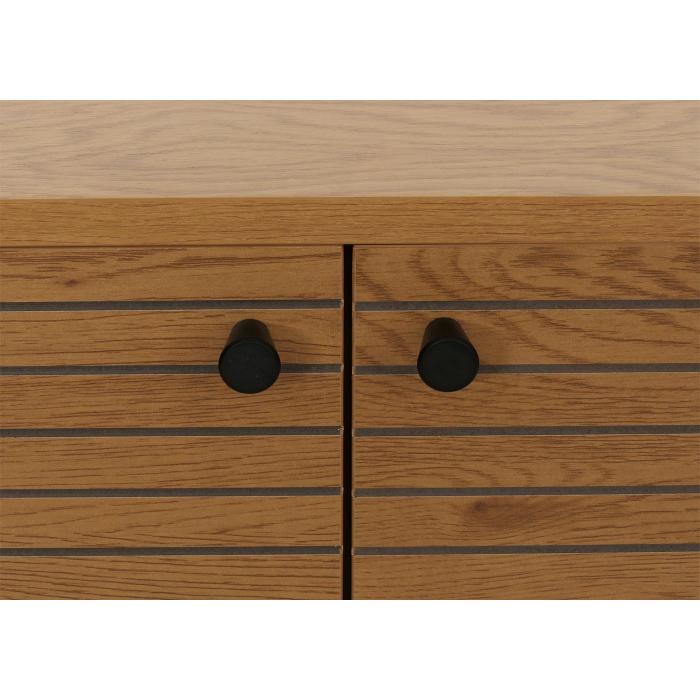 Kommode HWC-N78, Sideboard, 3 Schubladen 2 Tren, skandinavischer Stil Metall Holz Melamin MVG 85x150x40cm ~ natur