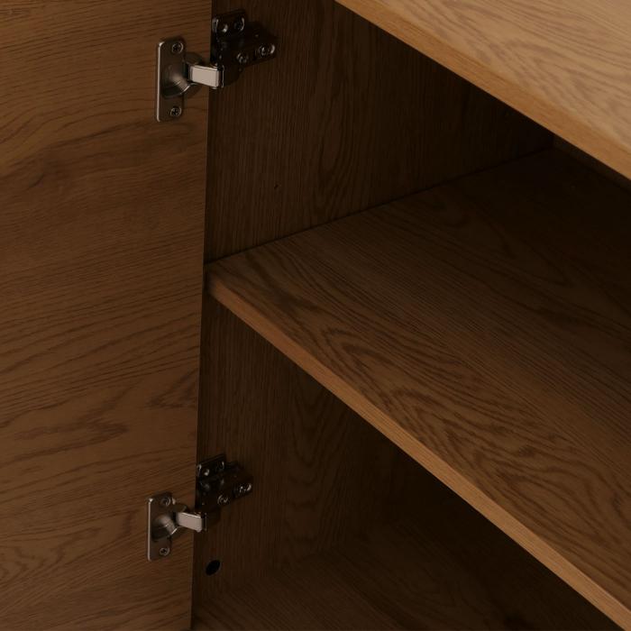 Kommode HWC-N78, Sideboard, 3 Schubladen 2 Tren, skandinavischer Stil Metall Holz Melamin MVG 85x150x40cm ~ natur