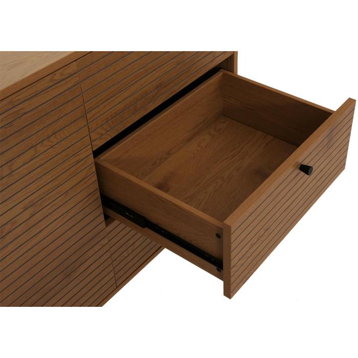 Kommode HWC-N78, Sideboard, 3 Schubladen 2 Tren, skandinavischer Stil Metall Holz Melamin MVG 85x150x40cm ~ natur