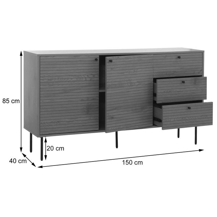 Kommode HWC-N78, Sideboard, 3 Schubladen 2 Tren, skandinavischer Stil Metall Holz Melamin MVG 85x150x40cm ~ natur