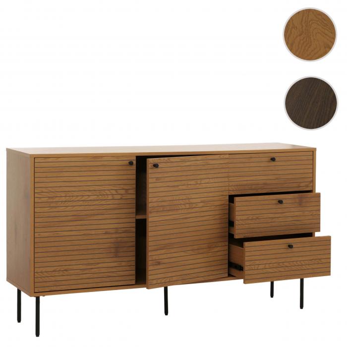 Kommode HWC-N78, Sideboard, 3 Schubladen 2 Tren, skandinavischer Stil Metall Holz Melamin MVG 85x150x40cm ~ natur