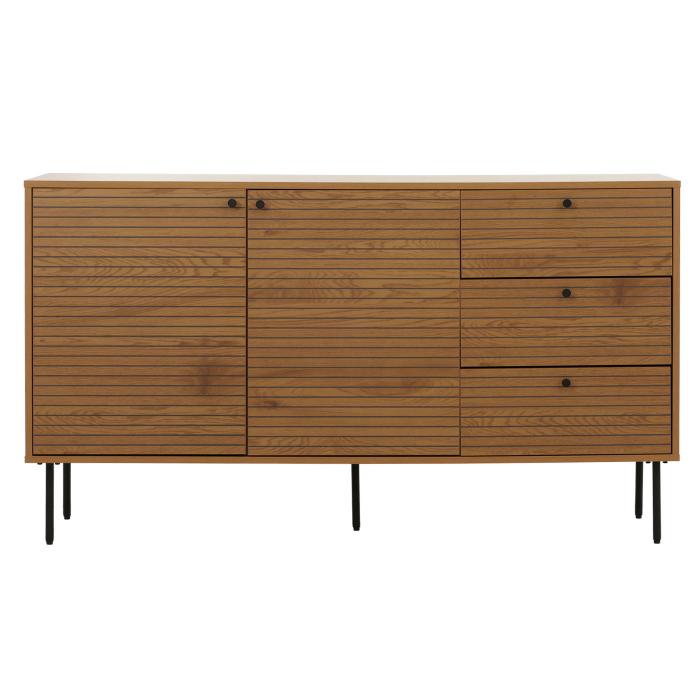 Kommode HWC-N78, Sideboard, 3 Schubladen 2 Tren, skandinavischer Stil Metall Holz Melamin MVG 85x150x40cm ~ natur