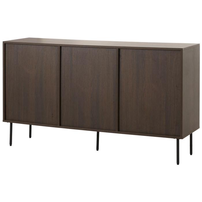 Kommode HWC-N78, Sideboard, 3 Schubladen 2 Tren, skandinavischer Stil Metall Holz Melamin MVG 85x150x40cm ~ dunkelbraun