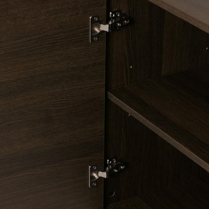 Kommode HWC-N78, Sideboard, 3 Schubladen 2 Tren, skandinavischer Stil Metall Holz Melamin MVG 85x150x40cm ~ dunkelbraun