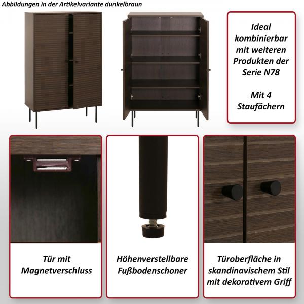 Highboard HWC-N78, Kommode Schrank Sideboard, skandinavischer Stil, Metall Holz Melamin MVG 130x80x40cm ~ dunkelbraun