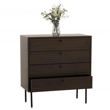 Kommode HWC-N78, Sideboard Schrank, 4 Schubladen, skandinavischer Stil Metall Holz Melamin MVG 85x80x40cm ~ dunkelbraun