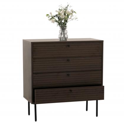Kommode HWC-N78, Sideboard Schrank, 4 Schubladen, skandinavischer Stil Metall Holz Melamin MVG 85x80x40cm ~ dunkelbraun