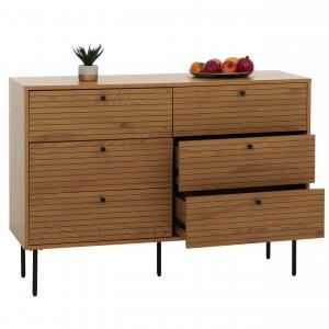Kommode HWC-N78, Sideboard Schrank, 6 Schubladen, skandinavischer Stil Metall Holz Melamin MVG 85x120x40cm ~ natur