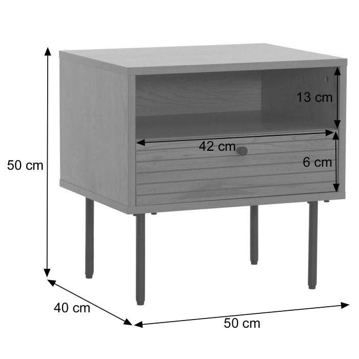 Nachttisch HWC-N78, Nachtschrank, Schublade, skandinavischer Stil Metall Holz Melamin MVG 50x40x50cm ~ natur