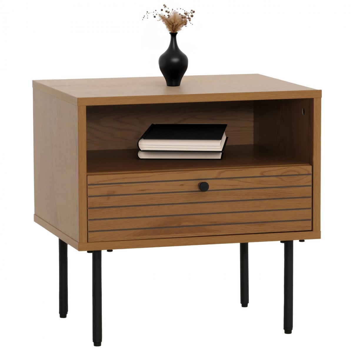 Nachttisch HWC-N78, Nachtschrank, Schublade, skandinavischer Stil Metall Holz Melamin MVG 50x40x50cm ~ natur