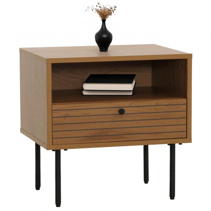 Nachttisch HWC-N78, Nachtschrank, Schublade, skandinavischer Stil Metall Holz Melamin MVG 50x40x50cm ~ natur