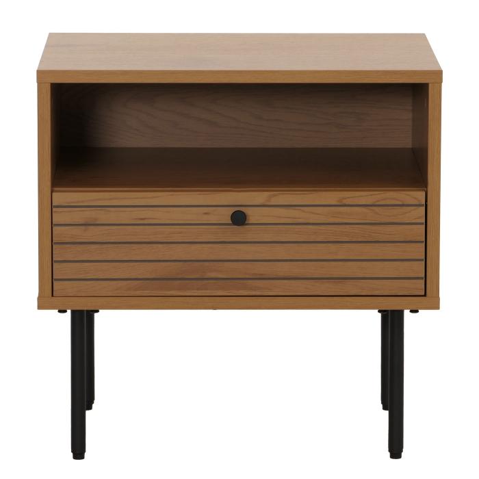 Nachttisch HWC-N78, Nachtschrank, Schublade, skandinavischer Stil Metall Holz Melamin MVG 50x40x50cm ~ natur