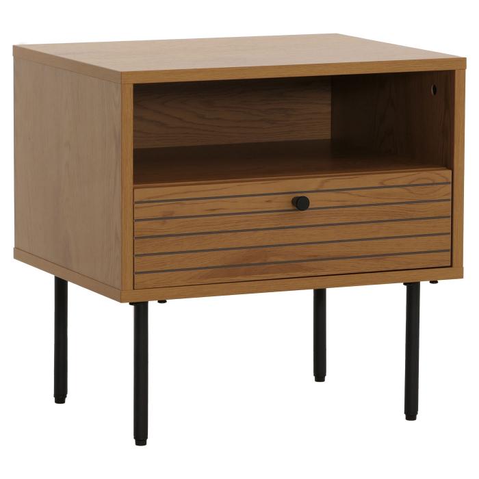 Nachttisch HWC-N78, Nachtschrank, Schublade, skandinavischer Stil Metall Holz Melamin MVG 50x40x50cm ~ natur