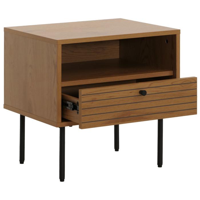 Nachttisch HWC-N78, Nachtschrank, Schublade, skandinavischer Stil Metall Holz Melamin MVG 50x40x50cm ~ natur