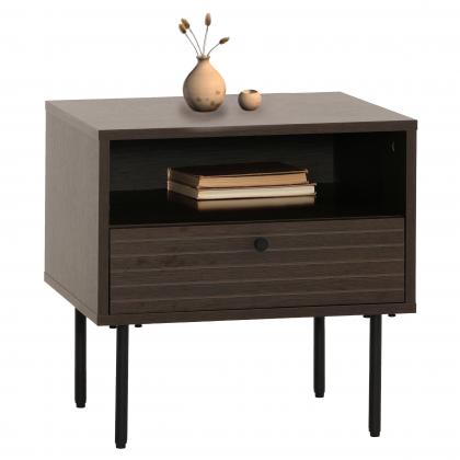 Nachttisch HWC-N78, Nachtschrank, Schublade, skandinavischer Stil Metall Holz Melamin MVG 50x40x50cm ~ dunkelbraun