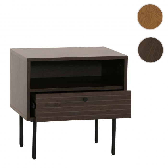 Nachttisch HWC-N78, Nachtschrank, Schublade, skandinavischer Stil Metall Holz Melamin MVG 50x40x50cm ~ dunkelbraun