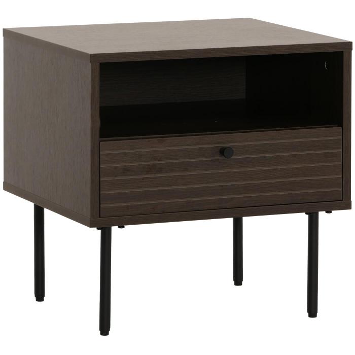 Nachttisch HWC-N78, Nachtschrank, Schublade, skandinavischer Stil Metall Holz Melamin MVG 50x40x50cm ~ dunkelbraun