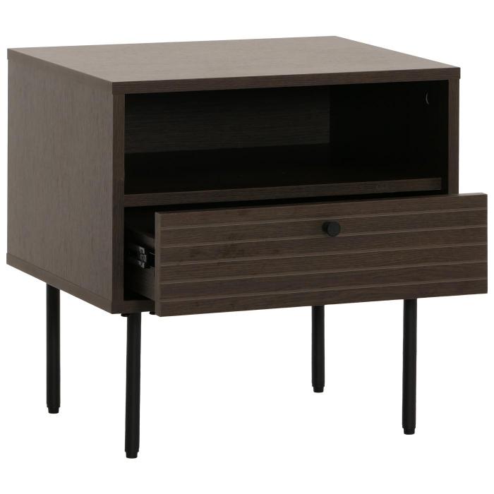 Nachttisch HWC-N78, Nachtschrank, Schublade, skandinavischer Stil Metall Holz Melamin MVG 50x40x50cm ~ dunkelbraun