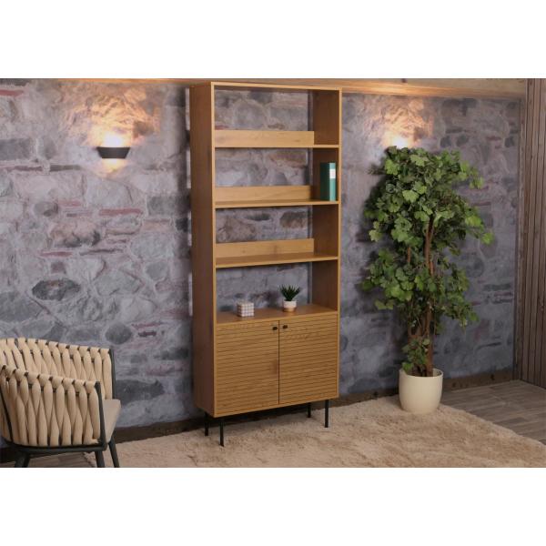Stimmungsbild fr Produkt Bcherregal HWC-N78, Bcherschrank Hochschrank, skandinavischer Stil Metall Holz Melamin MVG 200x80x30cm ~ natur