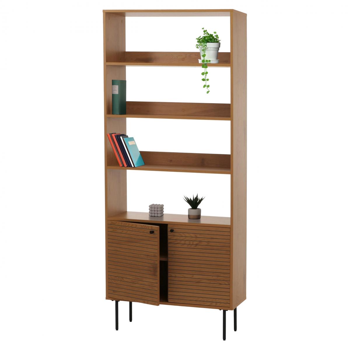 Bcherregal HWC-N78, Bcherschrank Hochschrank, skandinavischer Stil Metall Holz Melamin MVG 200x80x30cm ~ natur
