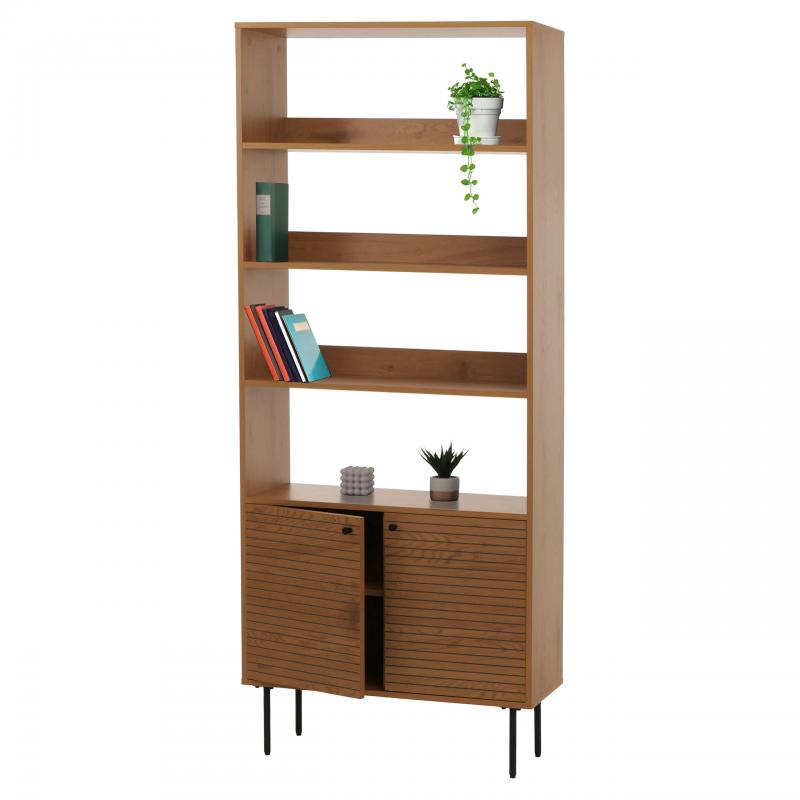Bcherregal HWC-N78, Bcherschrank Hochschrank, skandinavischer Stil Metall Holz Melamin MVG 200x80x30cm ~ natur
