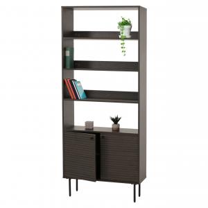 Bcherregal HWC-N78, Bcherschrank Hochschrank, skandinavischer Stil Metall Holz Melamin MVG 200x80x30cm ~ dunkelbraun
