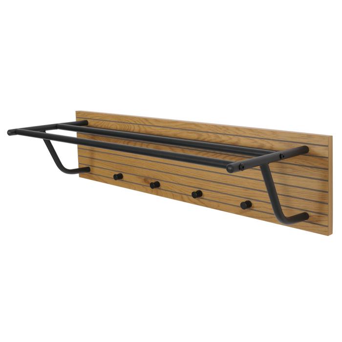 Wandgarderobe HWC-N78, 2 Kleiderstangen 4 Haken, skandinavischer Stil Metall Holz Melamin MVG 20x80x27cm ~ natur