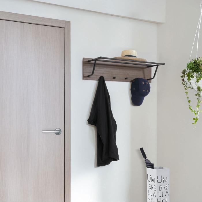 Wandgarderobe HWC-N78, 2 Kleiderstangen 4 Haken, skandinavischer Stil Metall Holz Melamin MVG 20x80x27cm ~ dunkelbraun