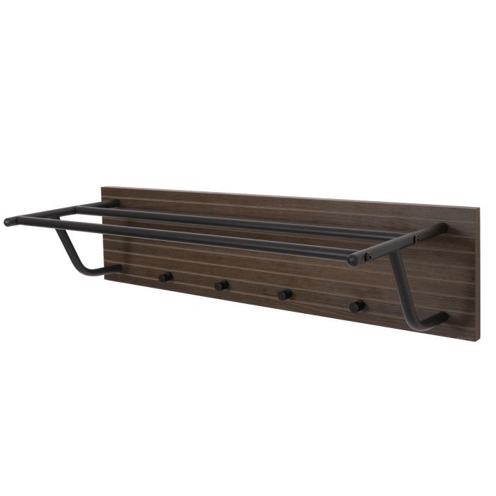 Wandgarderobe HWC-N78, 2 Kleiderstangen 4 Haken, skandinavischer Stil Metall Holz Melamin MVG 20x80x27cm ~ dunkelbraun
