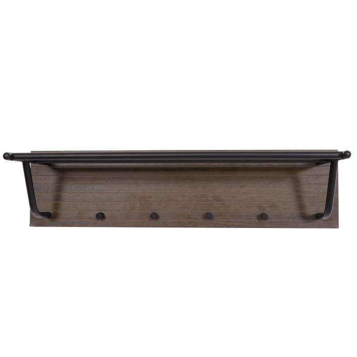 Wandgarderobe HWC-N78, 2 Kleiderstangen 4 Haken, skandinavischer Stil Metall Holz Melamin MVG 20x80x27cm ~ dunkelbraun