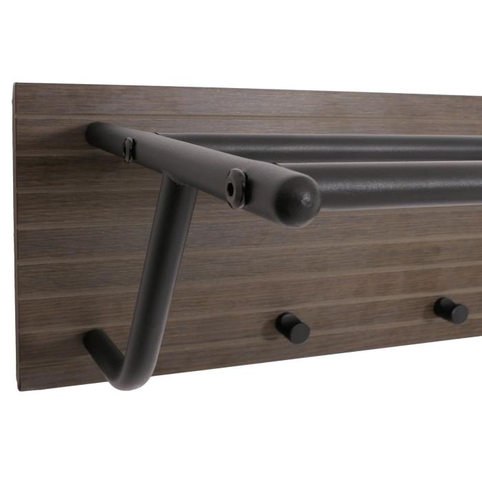 Wandgarderobe HWC-N78, 2 Kleiderstangen 4 Haken, skandinavischer Stil Metall Holz Melamin MVG 20x80x27cm ~ dunkelbraun