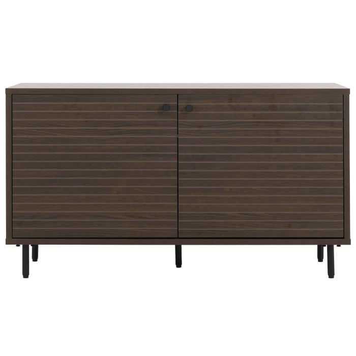 Garderobenkommode HWC-N78, Kommode Schrank, skandinavischer Stil Metall Holz Melamin MVG 53x94x35cm ~ dunkelbraun