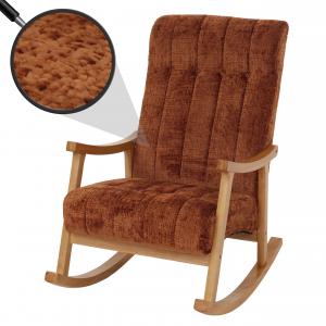 Schaukelstuhl HWC-K10, Relaxsessel, Holz FSC Stoff/Textil Chenille (465g/m) ~ terrakotta, Gestell natur