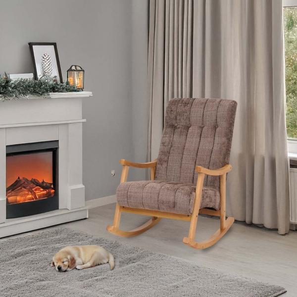Stimmungsbild fr Produkt Schaukelstuhl HWC-K10, Relaxsessel, Holz FSC Stoff/Textil Chenille (465g/m) ~ braun, Gestell natur