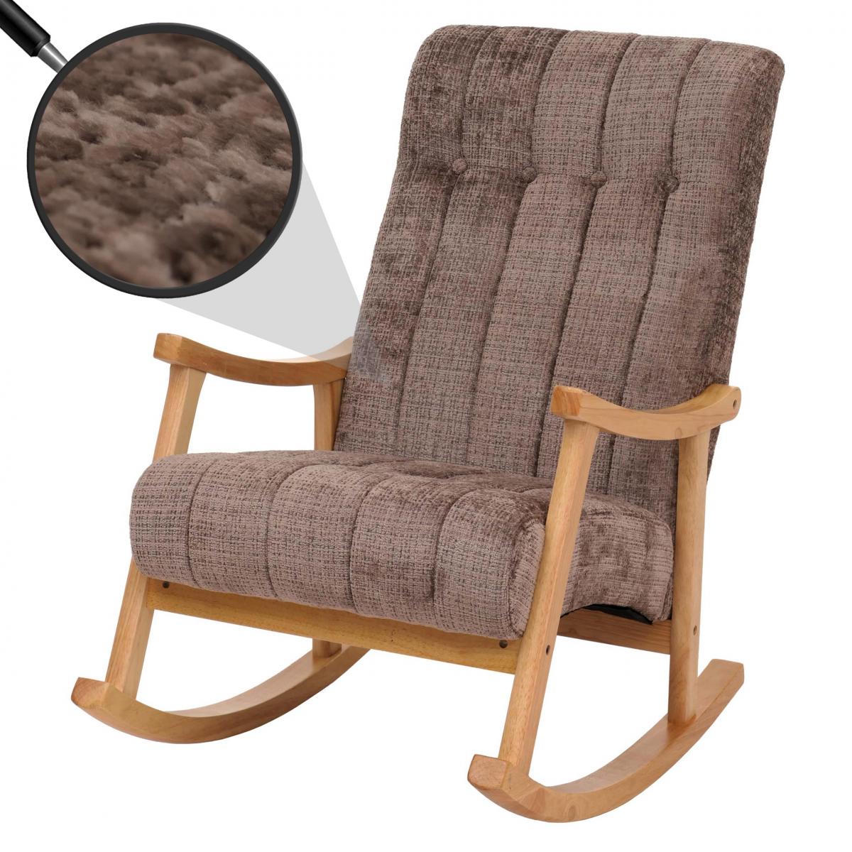 Schaukelstuhl HWC-K10, Relaxsessel, Holz FSC Stoff/Textil Chenille (465g/m) ~ braun, Gestell natur