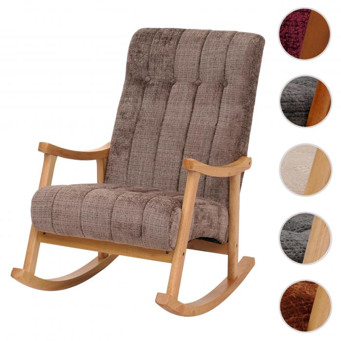 Schaukelstuhl HWC-K10, Relaxsessel, Holz FSC Stoff/Textil Chenille (465g/m) ~ braun, Gestell natur