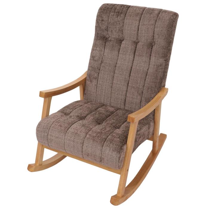 Schaukelstuhl HWC-K10, Relaxsessel, Holz FSC Stoff/Textil Chenille (465g/m) ~ braun, Gestell natur